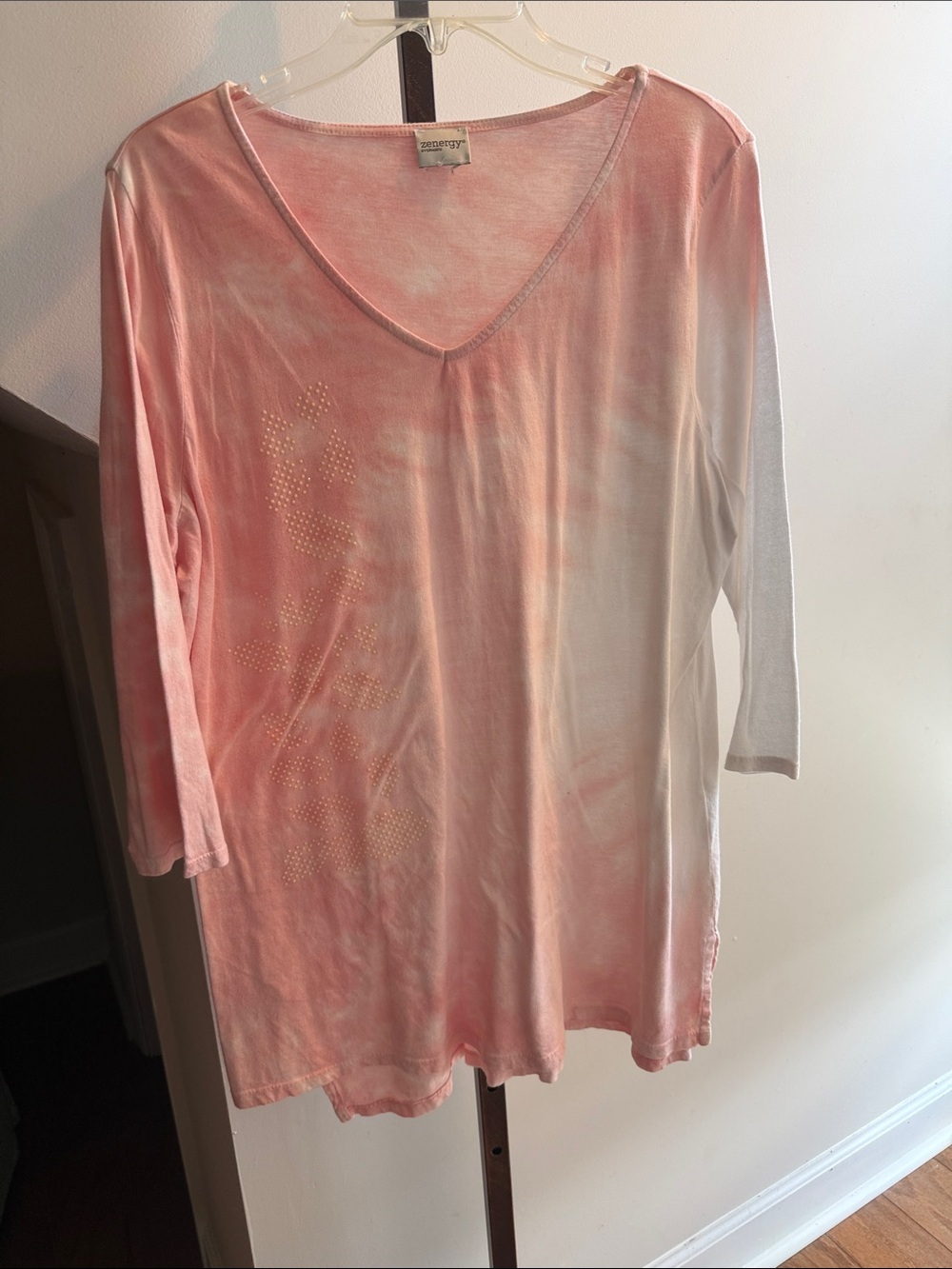 Chico's Pink Ombre V-Neck Tunic with Stud Accents